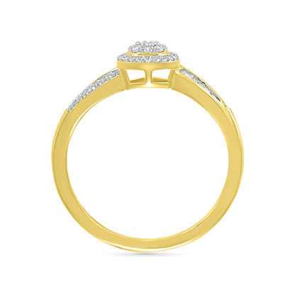I Promise 1/5 ct. tw. Round Diamond Cluster Promise Ring with Baguette Diamond Accents in 10K Yellow Gold close-up detail