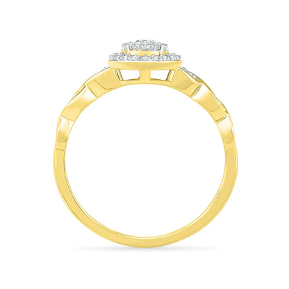 I Promise 1/5 ct. tw. Round & Baguette Diamond Promise Ring with Halo in 10K Yellow Gold front view