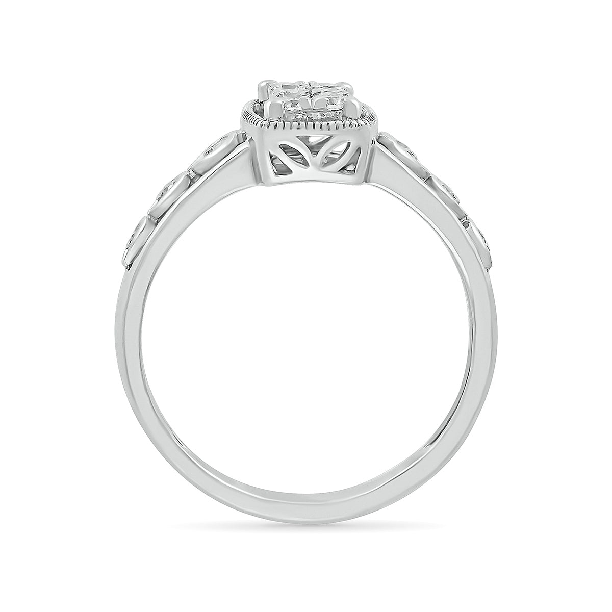I Promise 1/5 ct. tw. Diamond Emerald-Shaped Milgrain Halo Promise Ring in 10K White Gold front view