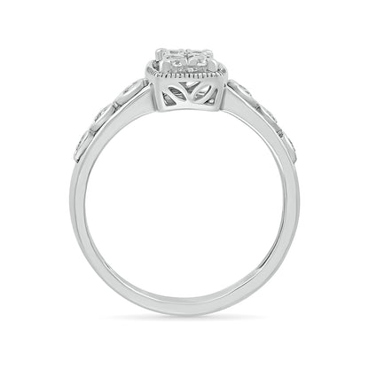 I Promise 1/5 ct. tw. Diamond Emerald-Shaped Milgrain Halo Promise Ring in 10K White Gold front view