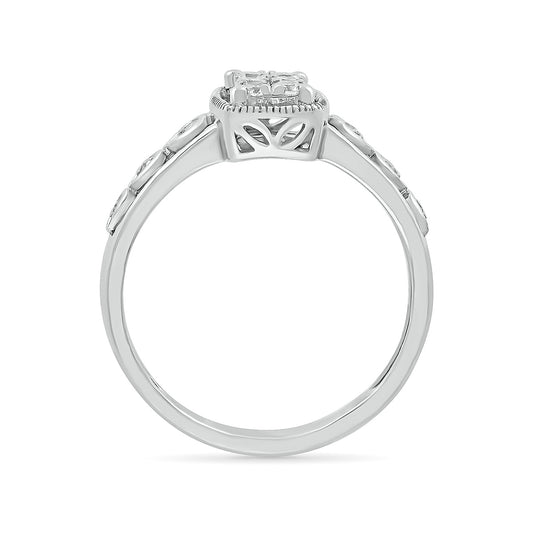 I Promise 1/5 ct. tw. Diamond Emerald-Shaped Milgrain Halo Promise Ring in 10K White Gold front view