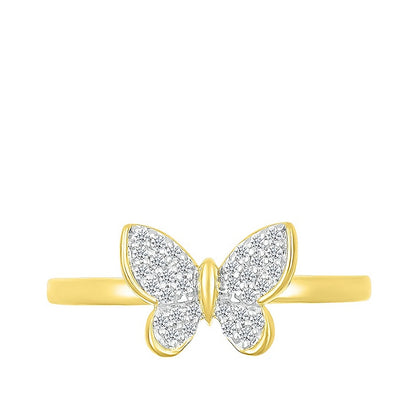 1/6 ct. tw. Diamond Butterfly Ring in 10K Yellow Gold close-up detail