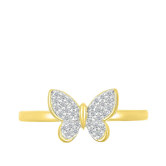 1/6 ct. tw. Diamond Butterfly Ring in 10K Yellow Gold close-up detail