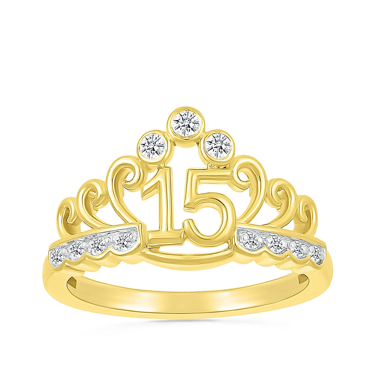 1/10 ct. tw. Diamond QuinceaÃ±era Tiara Ring in 10K Yellow Gold