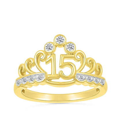 1/10 ct. tw. Diamond QuinceaÃ±era Tiara Ring in 10K Yellow Gold