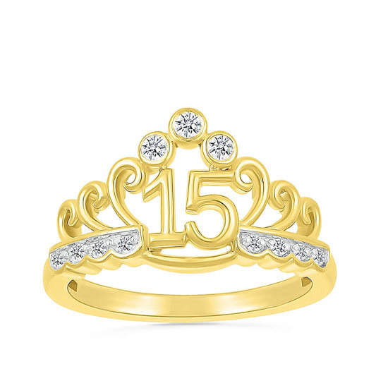 1/10 ct. tw. Diamond QuinceaÃ±era Tiara Ring in 10K Yellow Gold