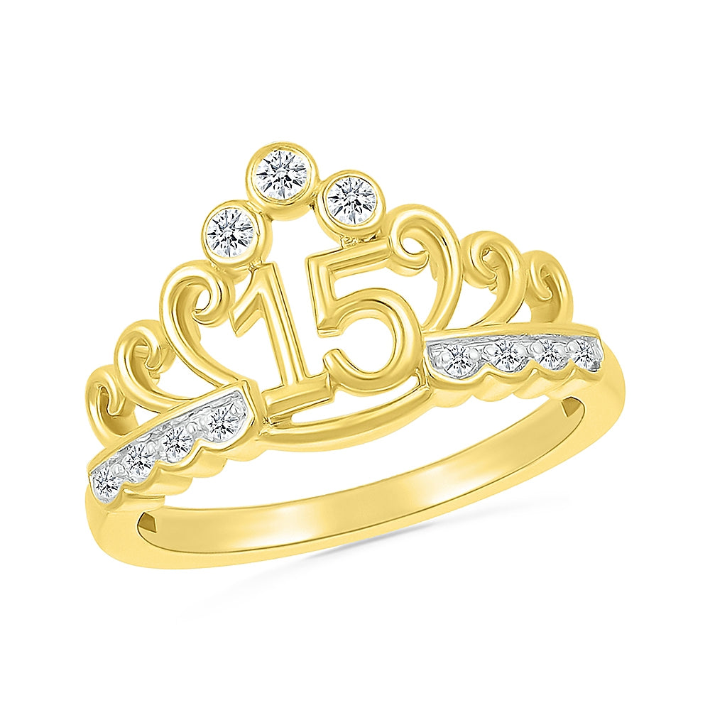 1/10 ct. tw. Diamond QuinceaÃ±era Tiara Ring in 10K Yellow Gold front view