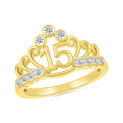 1/10 ct. tw. Diamond QuinceaÃ±era Tiara Ring in 10K Yellow Gold front view