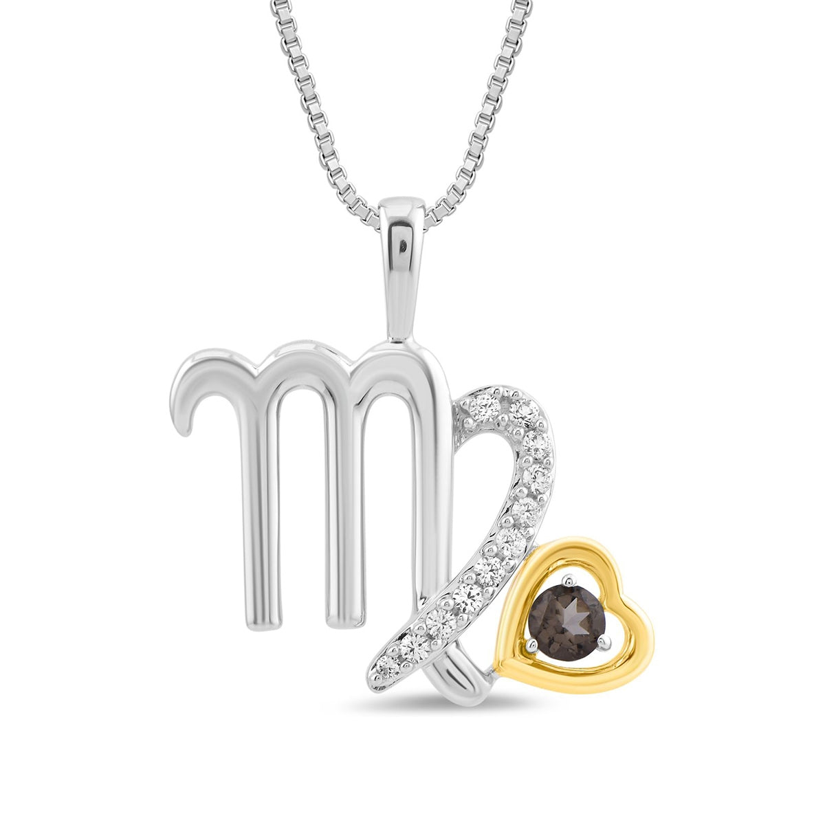 Smokey Quartz & Created White Sapphire Virgo Zodiac Pendant in Sterling Silver & 10K Yellow Gold Plating