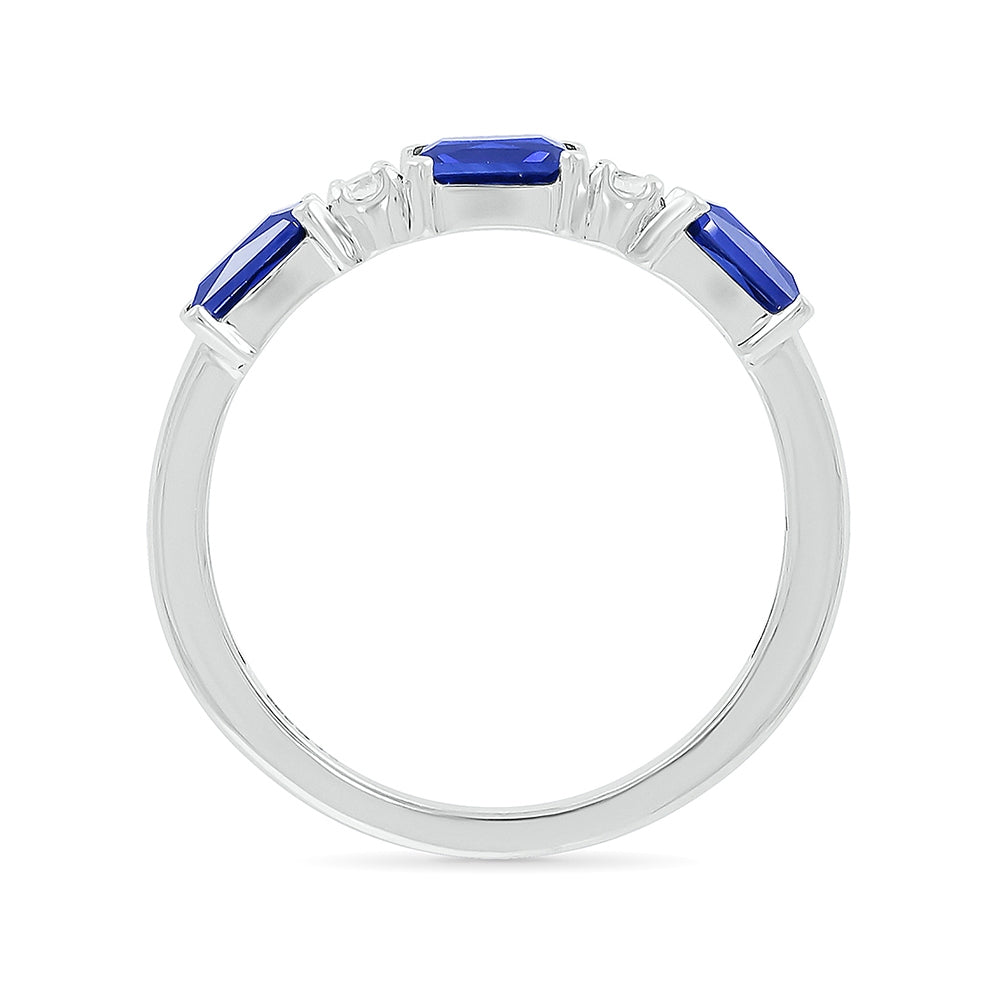 Created Rectangle Sapphire & Diamond Accent Stackable Ring in 10K White Gold front view