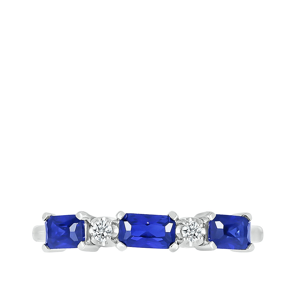 Created Rectangle Sapphire & Diamond Accent Stackable Ring in 10K White Gold close-up detail