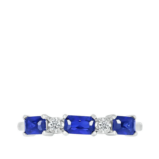 Created Rectangle Sapphire & Diamond Accent Stackable Ring in 10K White Gold close-up detail