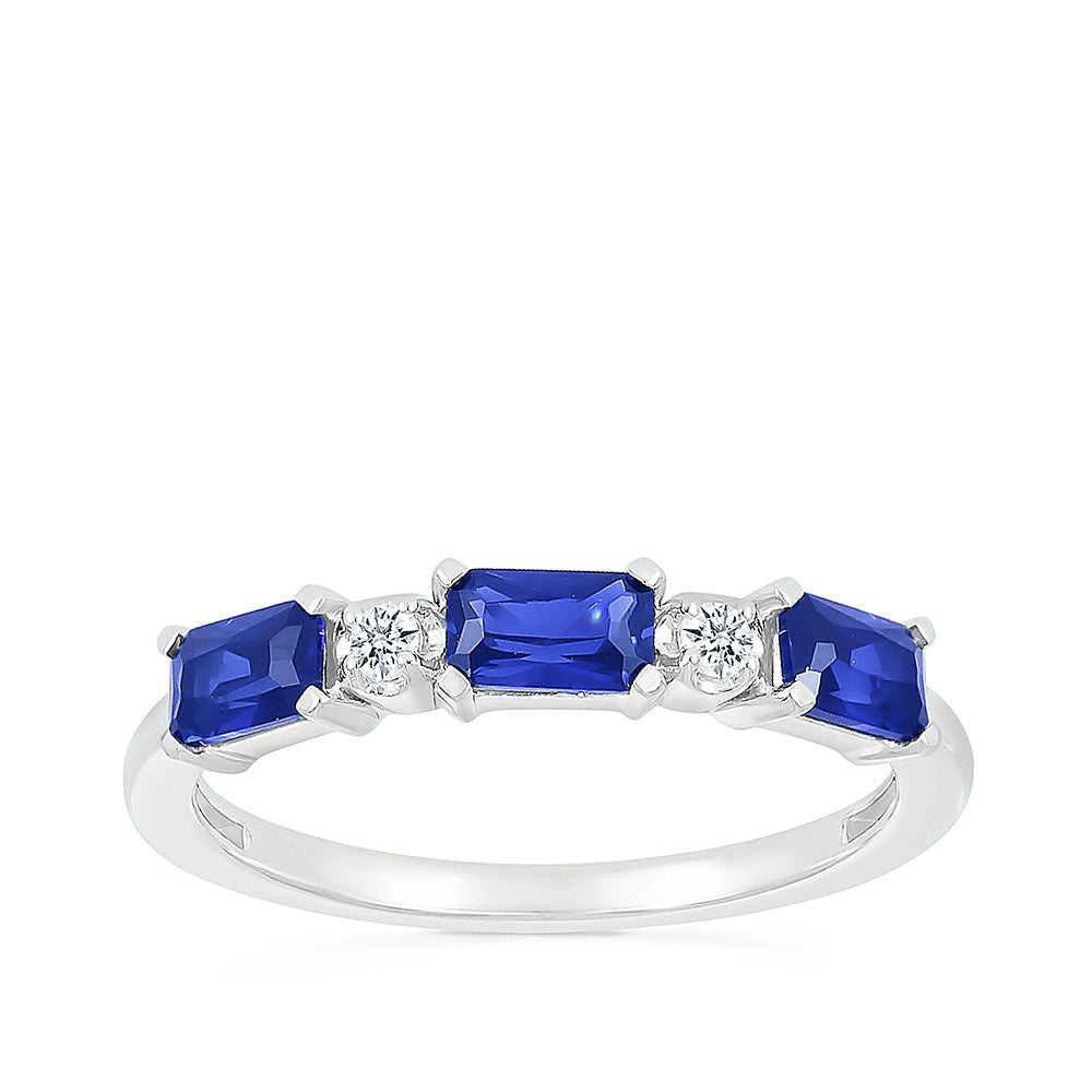 Created Rectangle Sapphire & Diamond Accent Stackable Ring in 10K White Gold
