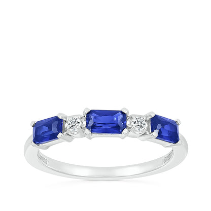 Created Rectangle Sapphire & Diamond Accent Stackable Ring in 10K White Gold