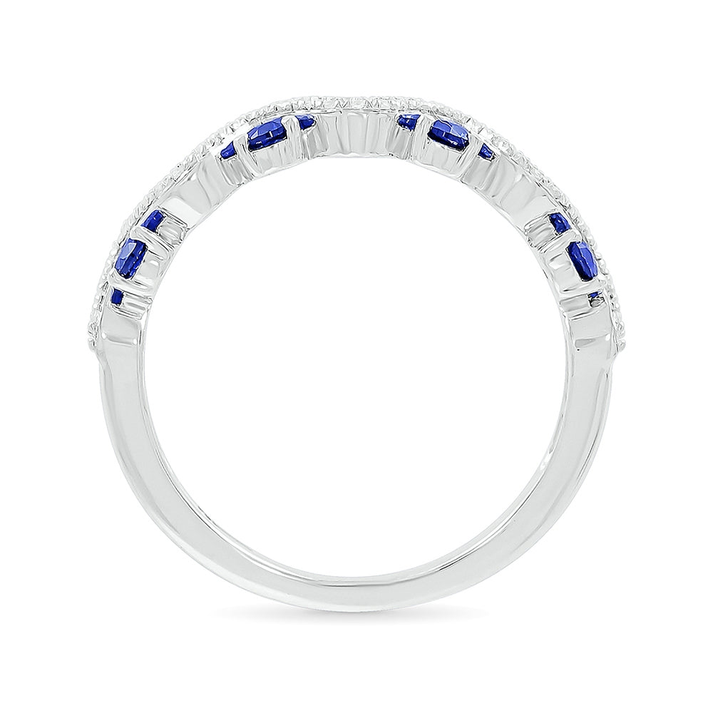 Created Round Sapphire & 1/8 ct. tw. Diamond Stackable Ring in 10K White Gold front view