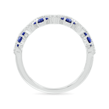 Created Round Sapphire & 1/8 ct. tw. Diamond Stackable Ring in 10K White Gold front view