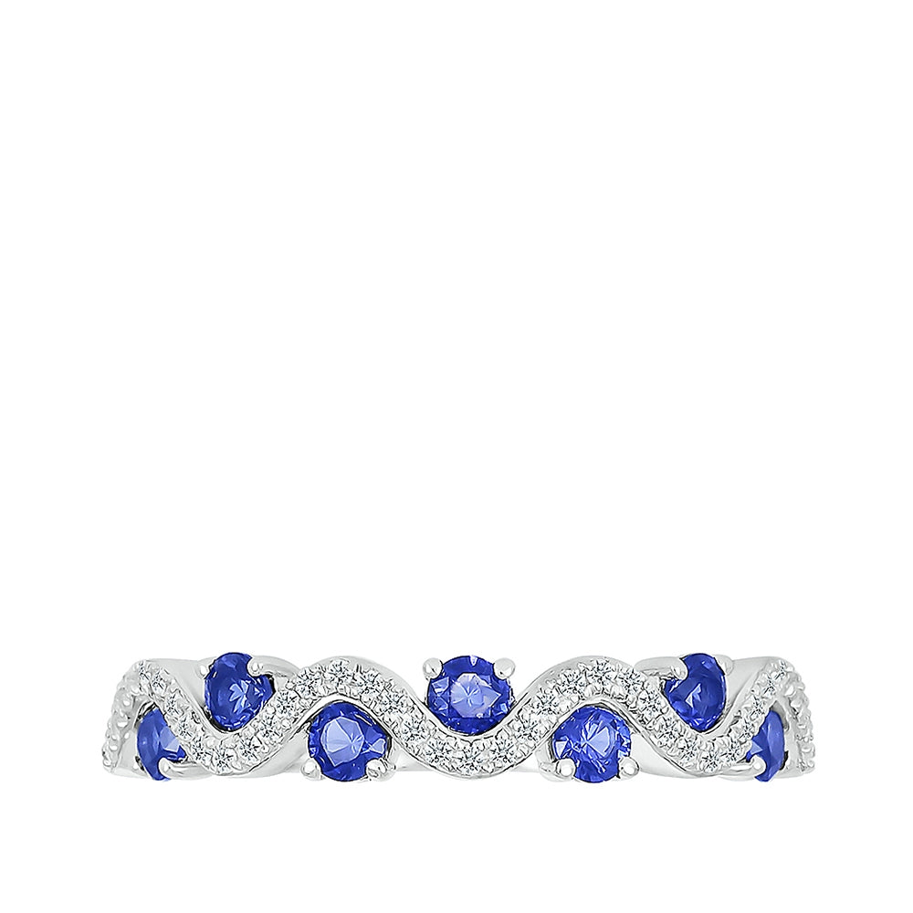 Created Round Sapphire & 1/8 ct. tw. Diamond Stackable Ring in 10K White Gold close-up detail