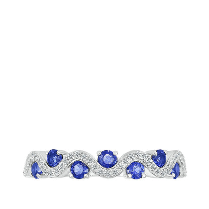 Created Round Sapphire & 1/8 ct. tw. Diamond Stackable Ring in 10K White Gold close-up detail