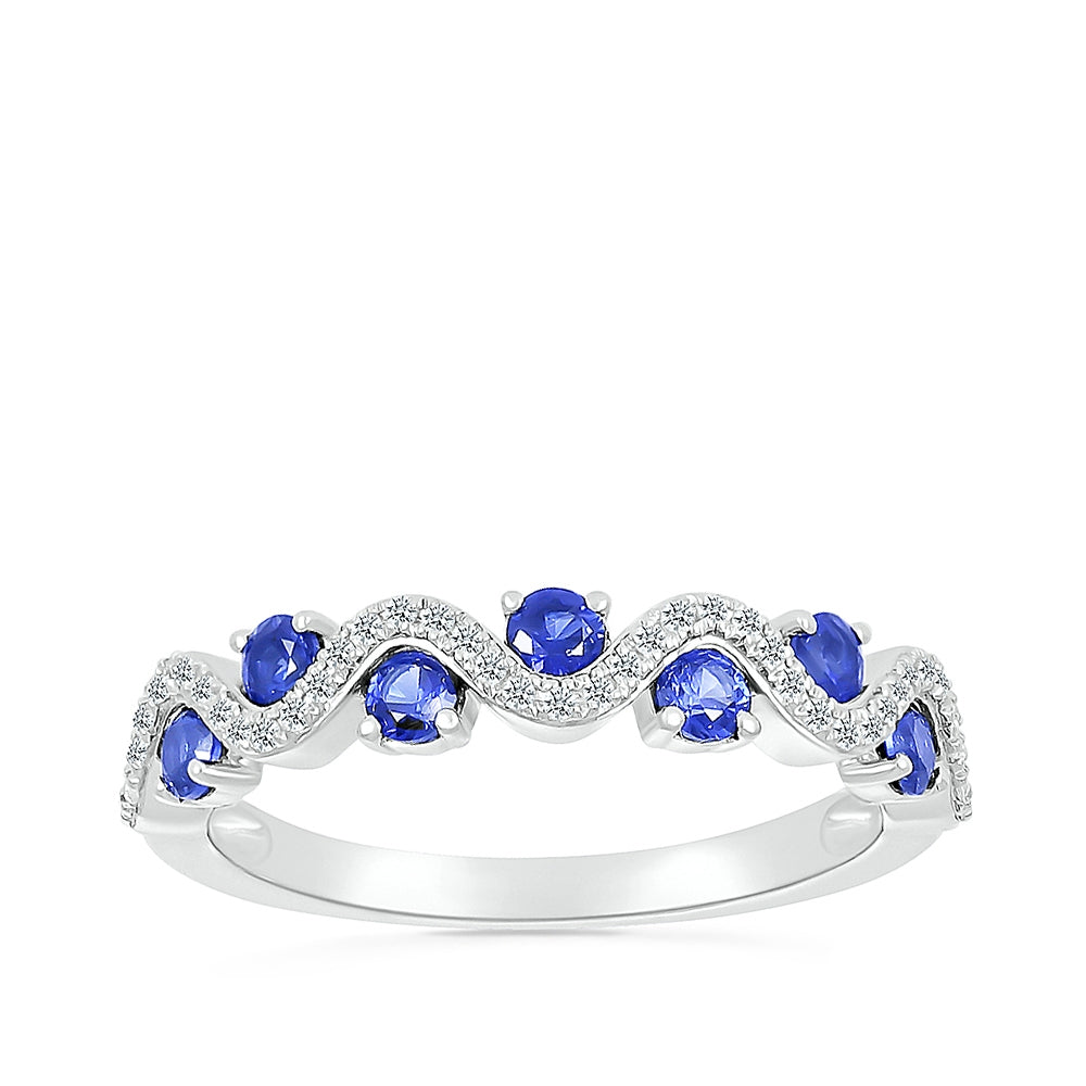 Created Round Sapphire & 1/8 ct. tw. Diamond Stackable Ring in 10K White Gold
