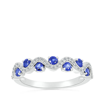 Created Round Sapphire & 1/8 ct. tw. Diamond Stackable Ring in 10K White Gold