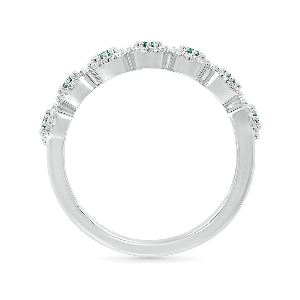Created Round Emerald & 1/5 ct. tw. Diamond Halo Stackable Ring in 10K White Gold front view