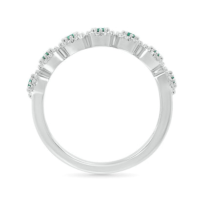 Created Round Emerald & 1/5 ct. tw. Diamond Halo Stackable Ring in 10K White Gold front view