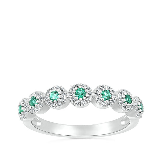 Created Round Emerald & 1/5 ct. tw. Diamond Halo Stackable Ring in 10K White Gold