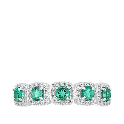 Created Round Emerald & 1/5 ct. tw. Diamond Cushion Halo Stackable Ring in 10K White Gold close-up detail