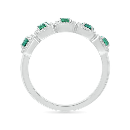 Created Round Emerald & 1/5 ct. tw. Diamond Cushion Halo Stackable Ring in 10K White Gold front view