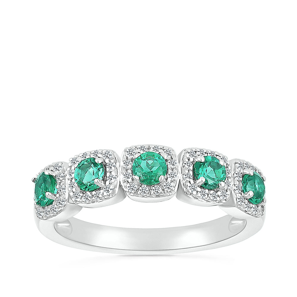 Created Round Emerald & 1/5 ct. tw. Diamond Cushion Halo Stackable Ring in 10K White Gold