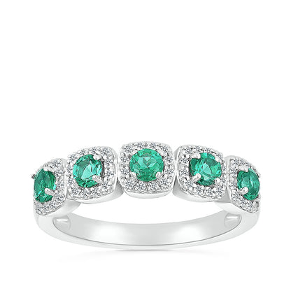 Created Round Emerald & 1/5 ct. tw. Diamond Cushion Halo Stackable Ring in 10K White Gold