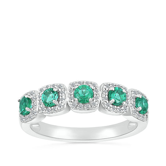 Created Round Emerald & 1/5 ct. tw. Diamond Cushion Halo Stackable Ring in 10K White Gold