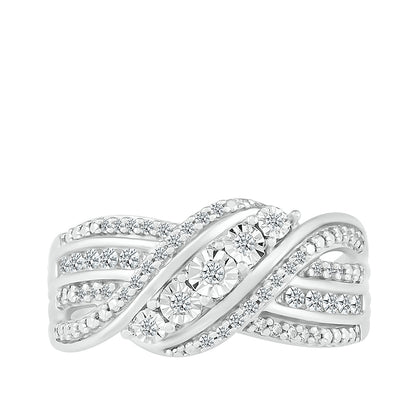 1/4 ct. tw. Diamond Multi-Row Crossover Ring with Miracle Plates in Sterling Silver front view
