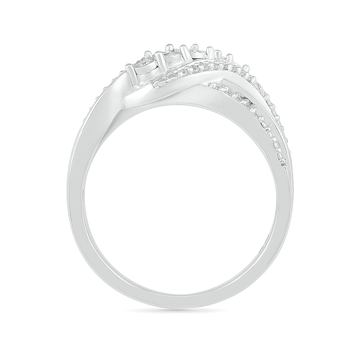 1/4 ct. tw. Diamond Multi-Row Crossover Ring with Miracle Plates in Sterling Silver close-up detail