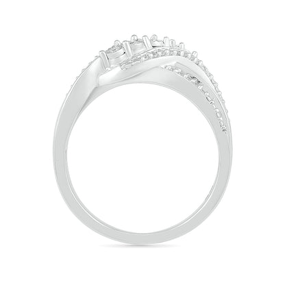 1/4 ct. tw. Diamond Multi-Row Crossover Ring with Miracle Plates in Sterling Silver close-up detail