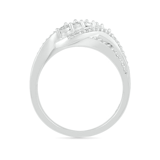 1/4 ct. tw. Diamond Multi-Row Crossover Ring with Miracle Plates in Sterling Silver close-up detail