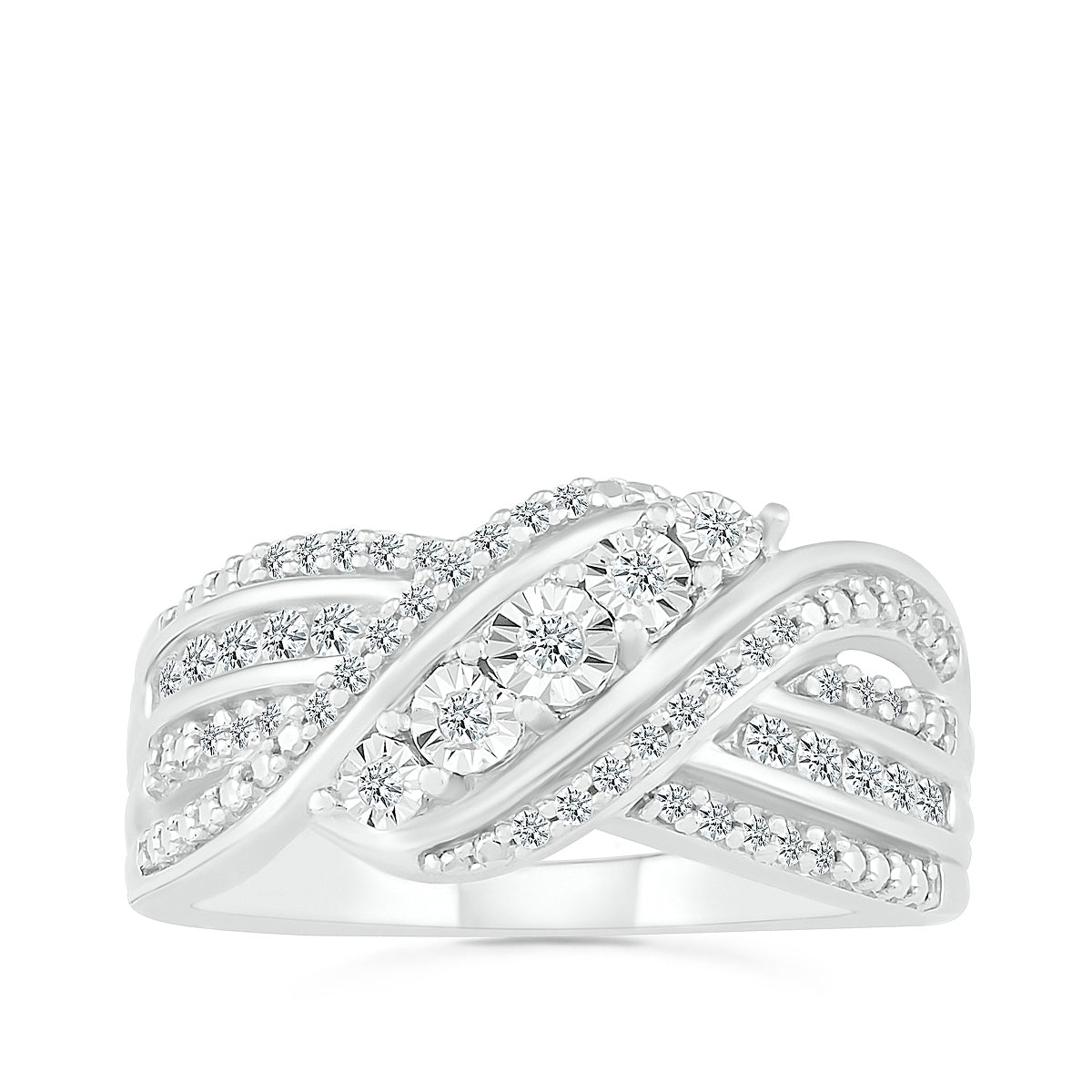 1/4 ct. tw. Diamond Multi-Row Crossover Ring with Miracle Plates in Sterling Silver