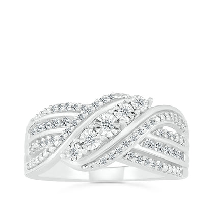 1/4 ct. tw. Diamond Multi-Row Crossover Ring with Miracle Plates in Sterling Silver