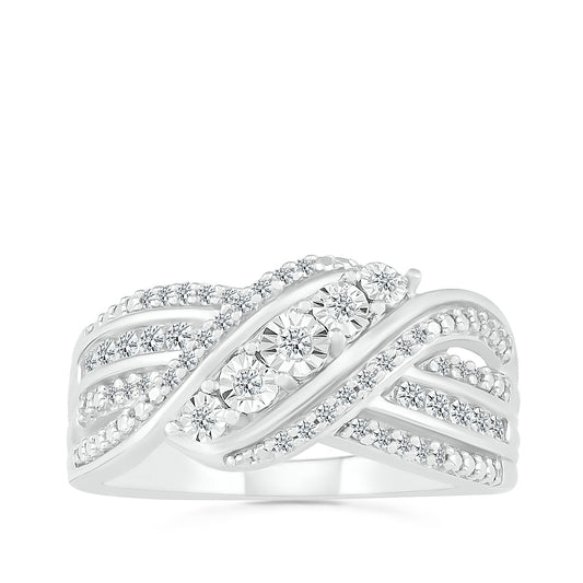 1/4 ct. tw. Diamond Multi-Row Crossover Ring with Miracle Plates in Sterling Silver