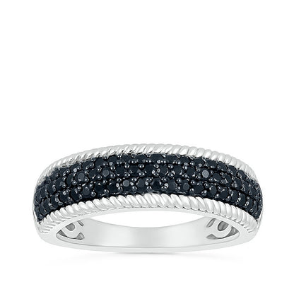 1/2 ct. tw. Black Diamond Pave Ring with Rope Detailing in Sterling Silver