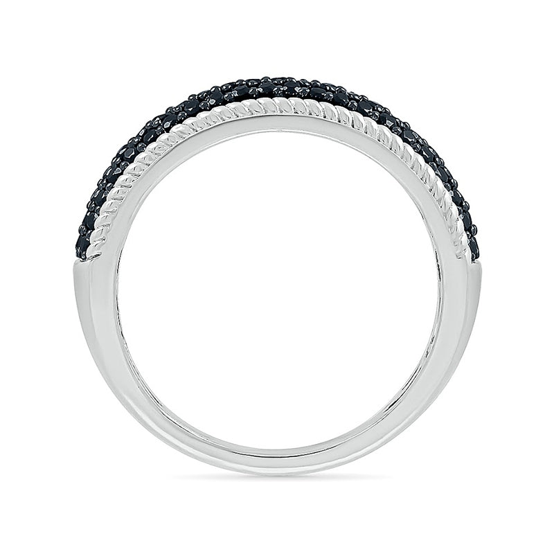 1/2 ct. tw. Black Diamond Pave Ring with Rope Detailing in Sterling Silver front view