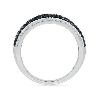 1/2 ct. tw. Black Diamond Pave Ring with Rope Detailing in Sterling Silver front view