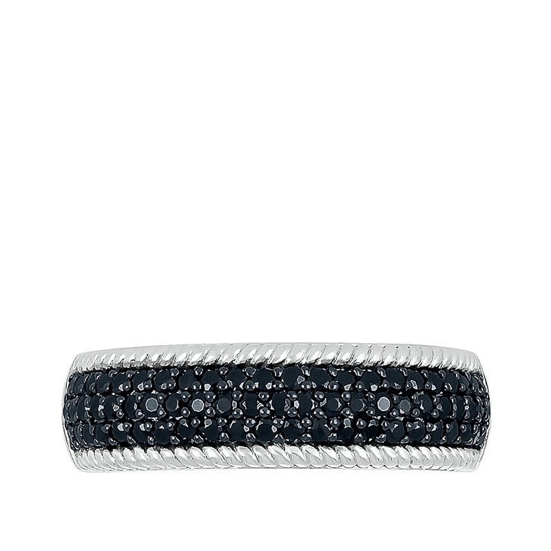1/2 ct. tw. Black Diamond Pave Ring with Rope Detailing in Sterling Silver close-up detail