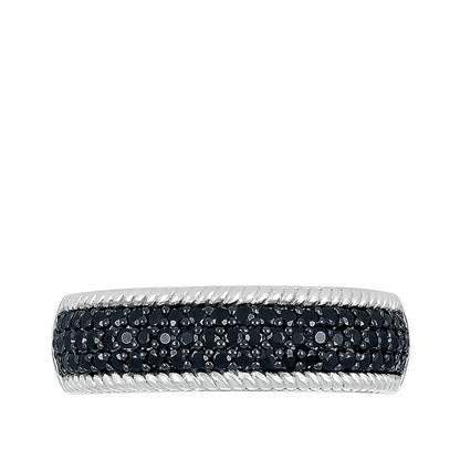 1/2 ct. tw. Black Diamond Pave Ring with Rope Detailing in Sterling Silver close-up detail