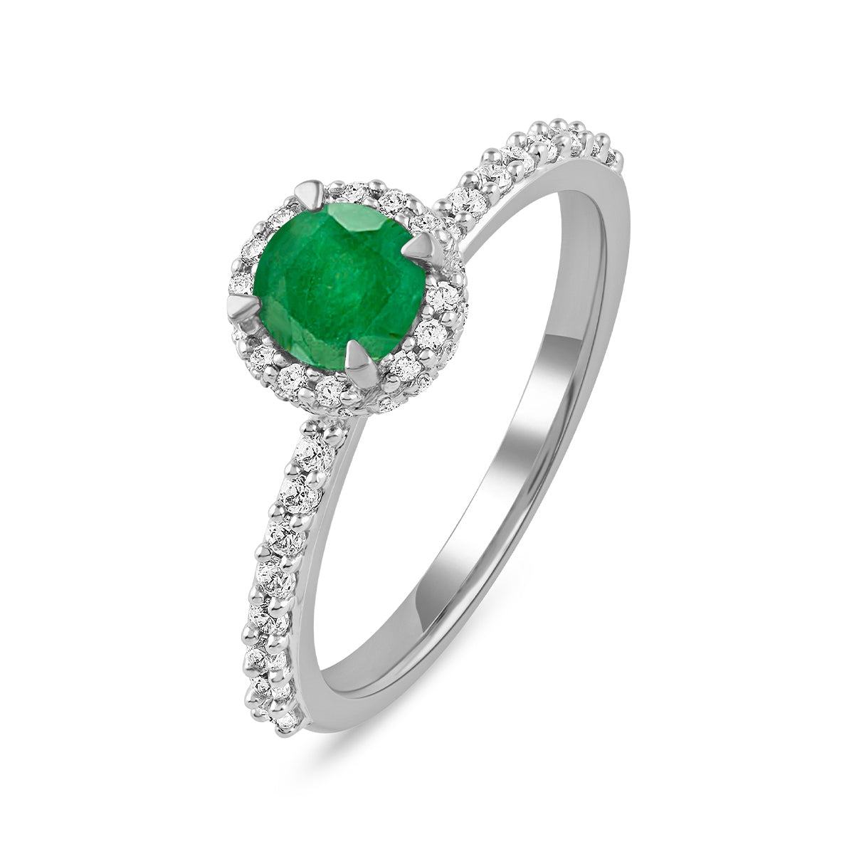 Emerald & 3/8 ct. tw. Diamond Hidden Halo Engagement Ring in 14K White Gold front view