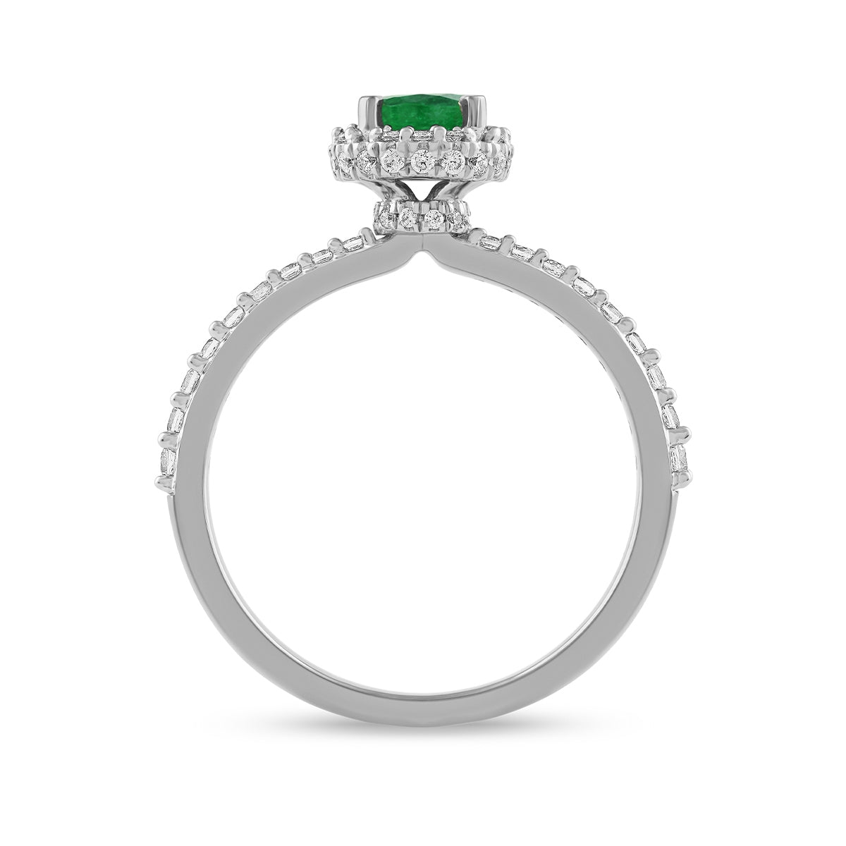 Emerald & 3/8 ct. tw. Diamond Hidden Halo Engagement Ring in 14K White Gold close-up detail