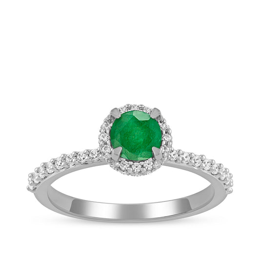 Emerald & 3/8 ct. tw. Diamond Hidden Halo Engagement Ring in 14K White Gold
