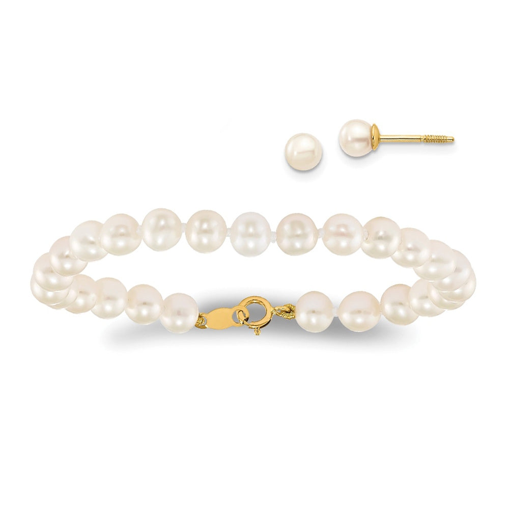 Children's Cultured Freshwater Pearl Bracelet & Earring Set in 14K Yellow Gold