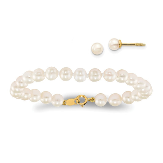 Children's Cultured Freshwater Pearl Bracelet & Earring Set in 14K Yellow Gold