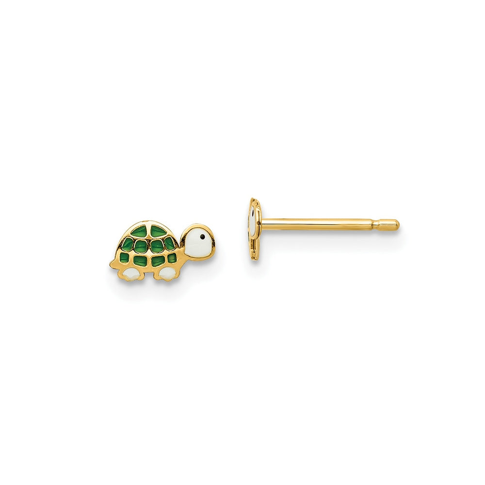 Children's Enamel Turtle Earrings in 14K Yellow Gold